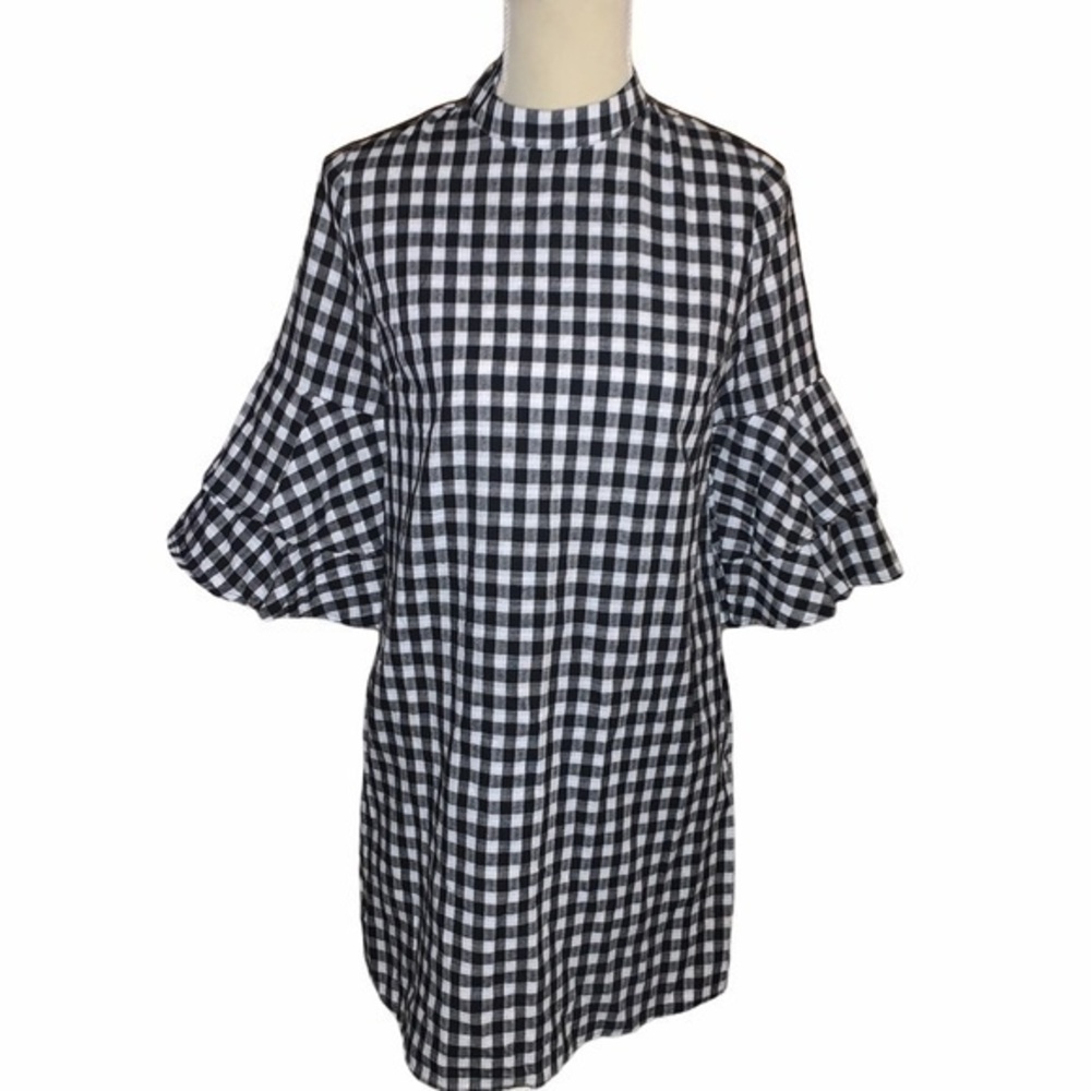 Anthropologie gingham Ellison ruffle sleeve dress